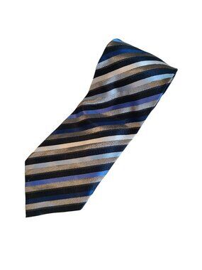 Bergamo New York Tie Striped Blue Brown White Mens Necktie Business Career